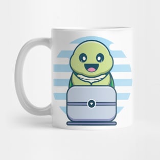 Cute Turtle Character Playing Personal Computer Mug